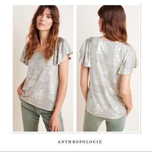 Metallic Anthropologie flutter sleeve top